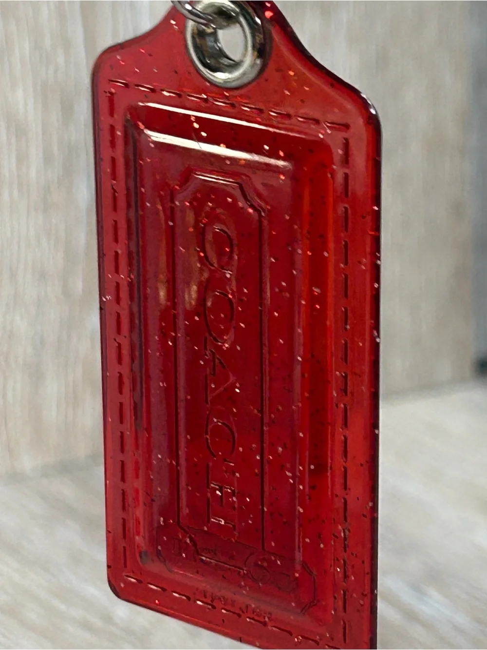 Coach Red Glitter Acrylic Hangtag Key Fob Bag Charm Y2K Vintage